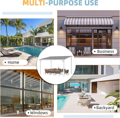 AECOJOY 12' x 10' White Pergola Gazebo, Large Wall Mounted Pergolas and Gazebos on Clearance, Outdoor Patio Lean to Hard Top Gazebo Metal Awnings for Decks,Patio, Porch, Backyard and More