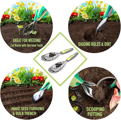 Jardineer 2Pack Garden Trowel, Stainless Steel Hand Shovel with Ergonomic Handle, Multi-Use Soil Scoops for Digging, Planting, Transplanting, Cultivating(Blue)