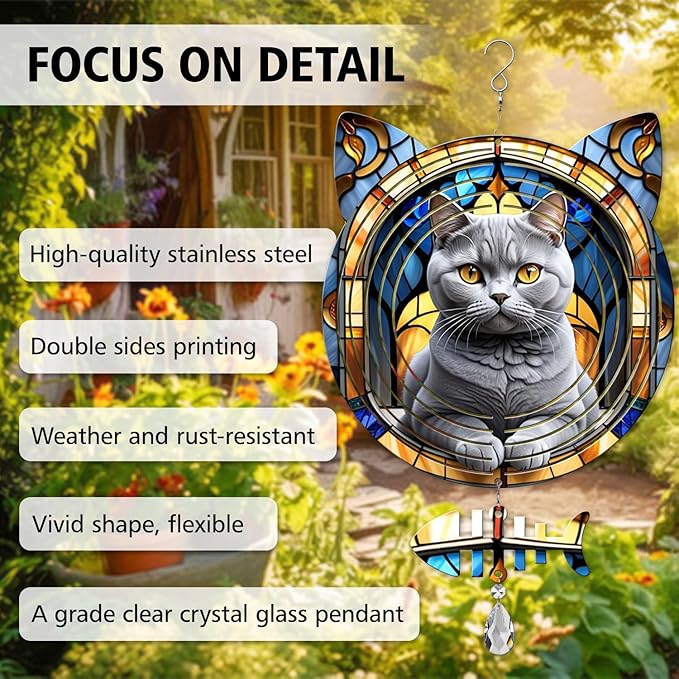 British Shorthair Cat Wind Spinner, British Shorthair Cat Wind Spinner Hanging for Yard and Garden