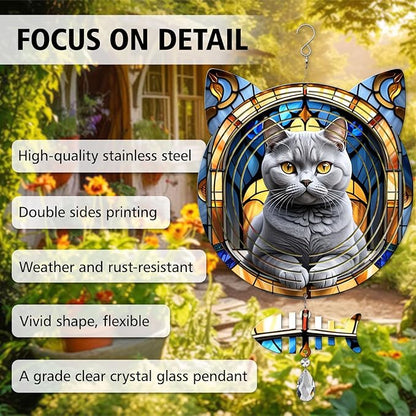 British Shorthair Cat Wind Spinner, British Shorthair Cat Wind Spinner Hanging for Yard and Garden