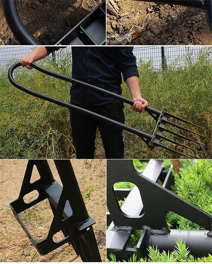 Heavy Duty Garden Broadfork - 46" Steel Long Dual Handle Pitch Fork (Ergonomic Grip for Labor-Saving), 5 Tempered Diamond Tines for Soil Loosening, Weeding, Composting, Aeration & Transplanting
