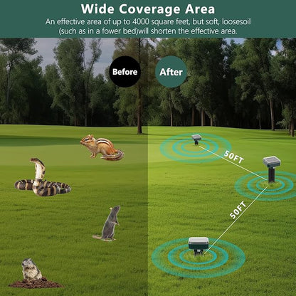 Mole Repellent Solar Powered, 8 Pack Waterproof Ultrasonic Deterrent Gopher Vole Repellent Outdoor, Repellent Rat, Squirrel, Skunk, Mole for Lawns Garden Yard