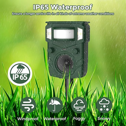 2025 Upgraded Solar Ultrasonic Animal Repellent Outdoor – Motion Activated Deer, Squirrel, Cat, Raccoon, Dog & Bird Deterrent Ultrasonic Sweep for Yard, Garden, Farm