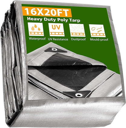 Yescom 16x20 Ft 10 Mil Poly Tarp Protective Cover Tarpaulin Heavy Duty Reversible Silver Black Tarps
