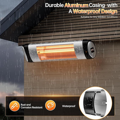 Outdoor Heater for Patio, 1500W Wall-Mounted Heater, Patio Heaters for Outdoor Use, 24H Timer, Waterproof, Carbon Fiber Tube, for Backyard Gazebo Garage Black