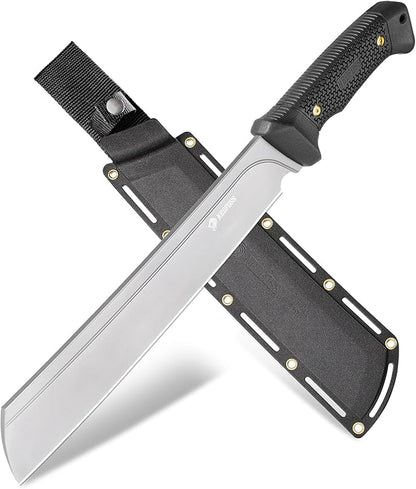 NedFoss 16" Survival Machete with Sheath, D2 Steel 0.22" Thick Full Tang Blade Machete Knife with Flat Grinding, Machete for Cutting Trees, for Yard Work, Clearing Brush with TPE Handle