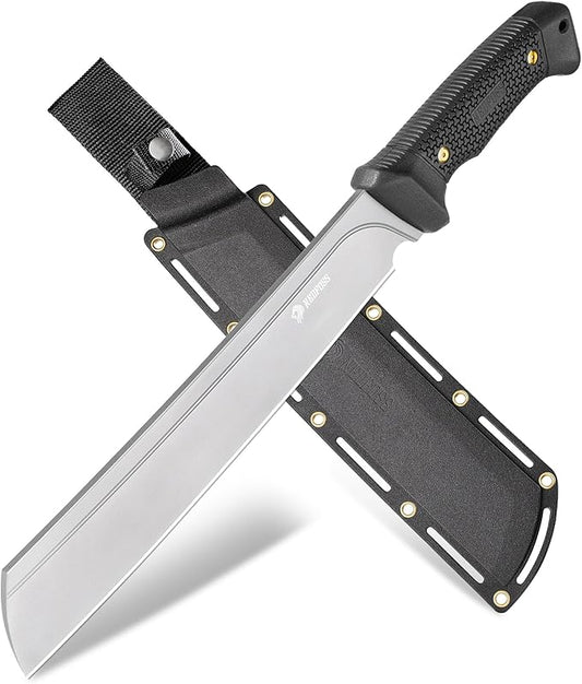 NedFoss 16" Survival Machete with Sheath, D2 Steel 0.22" Thick Full Tang Blade Machete Knife with Flat Grinding, Machete for Cutting Trees, for Yard Work, Clearing Brush with TPE Handle