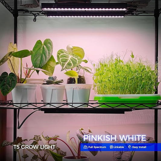 Barrina T5 Grow Light, LED Grow Lights with Black Cover, Full Spectrum Grow Light Strips, 1ft Pinkish White Plant Lights for Indoor Plants, Greenhouses, Plant Displays, Linkable Design, 8 Packs