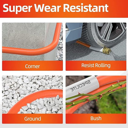 SPECILITE Garden Water Hose 15 ft x 5/8 in, Heavy Duty Leader Pipe Extension, Flexible, Lightweight Kink-less,Hybrid Rubber, with 3/4" Brass Fittings, Orange