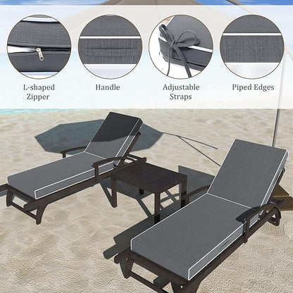 Chaise Lounge Cushions Outdoor Furniture 72 x 21 Inch Olefin Patio Lounge Chair Cushions 4'' Thick Waterproof Outdoor Chaise Cushion Weather Resistant Pool Lounger Cushion (Gray)
