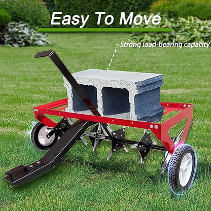 kerlista Tow Behind Lawn Plug Aerator and Heavy Duty Lawn Aerator for Tractors Ride-On Mowers and ATVs and Durable Steel Construction 40-Inch Working Width 3-Inch Spike Depth-Red