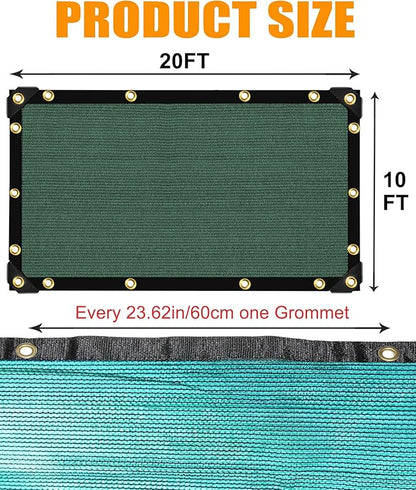 E.share 70% Shade Cloth for Garden, 20 Ft X 10 Ft Sun Shades Outdoor Patio with Grommets for Plant Covers,Porch Screen,Pergola Shade Cover,Greenhouse,Green