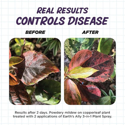 Earth's Ally 3-in-1 Plant Spray 32 oz Conc. Makes 4 gal | Insecticide, Fungicide & Spider Mite Control for Organic Gardening