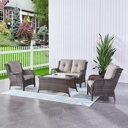 HUMMUH Outdoor Loveseat Sofa 2-Seat PE Rattan Patio Love Seat with Cushions,Deep Seat High Curved Back Armset Sectional Couch for Patio,Garden,Yard,Porch