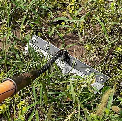 Gardenia Iron Weeding Rake, Iron Rake 2.0 for Gardening and Weeding, Detachable Double-Edged Blade Design Carbon Steel Heavy-Duty Weed Rakes,Hand Weed Puller Tools for Lawn Yard Garden Farm (5 teeths)