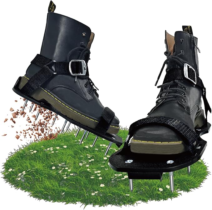 Lawn Aerator Shoes, Upgrade Heavy Duty Spike Shoes Lawn Aerating with Hook&Loop Straps, Free-Installation yard aerator spike , One-Size-Fits-All Soil Aerator lawnTool for Yard Patio Lawn Garden(Black)