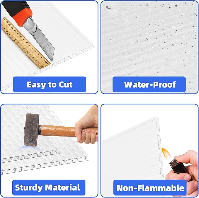 Pack 5 Polycarbonate Greenhouse Panels,Twin-Wall Polycarbonate Sheet 4' x 2' x 0.1'',Clear Polycarbonate Sheets for Greenhouse, Patio, and Roof Panels