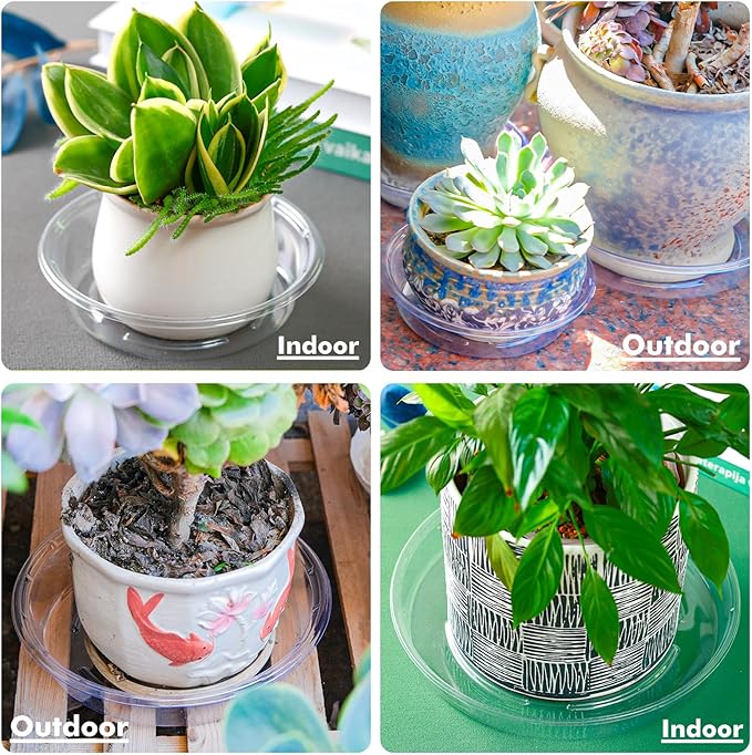 Plant Saucer 50 Pack Plant Trays for Pots 4 Inch Plastic Plant Saucers for Outdoors and Indoors Clear Drip Trays for Potted Plants Flower Pot Plates to Catch Water Plant Drainage Dishes No Holes