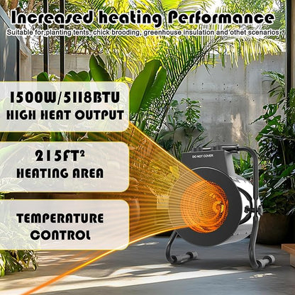 Greenhouse Heater with Thermostat - Portable Patio Outdoor Heater for Green House, Overheating Protection, Fast Heating, Garage Outdoor Use, Silver, Medium