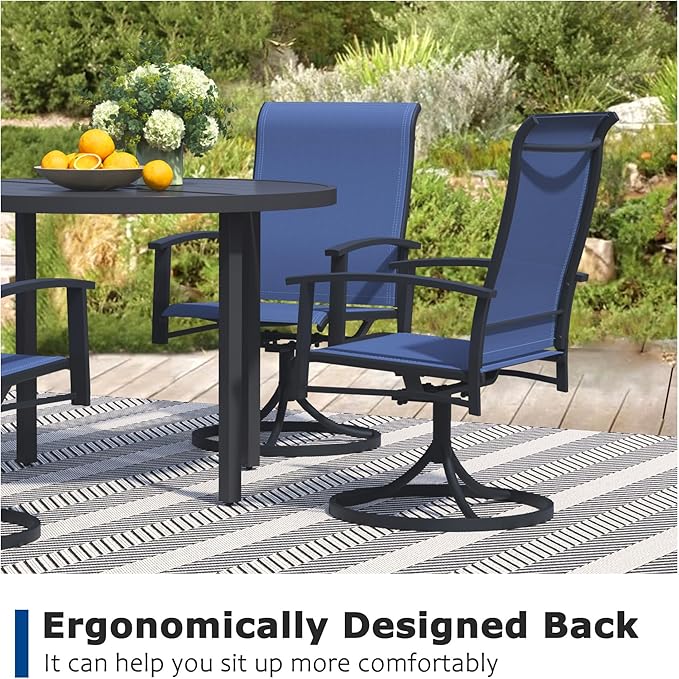 Patio Swivel Chairs Set of 4, Outdoor Swivel Chairs with Armrest, High Back Patio Chair with Metal Frame, All-Weather Outdoor Dining Chair for Deck, Porch and Lawn, Blue