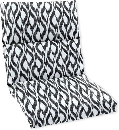 BrylaneHome Universal Chair Cushion - 45.75”L x 22”W x 2.75”H - Patio & Outdoor - Water, Stain & Fade Resistant - Black Ikat