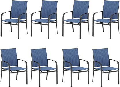 HERA'S HOUSE Patio Dining Chairs Set of 8, 36" Textilene Fabric Outdoor Chairs with Wrought Iron Metal Frame Support 350lbs for Lawn Backyard Garden Kitchen, Blue