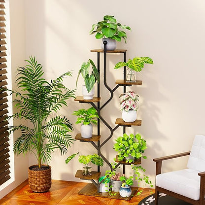 Bstrip 8-Tier Plant Stand with Grow Light, 57 Inch Indoor Plant Shelf, Decor Flower Stand for Living Room & Patio, Rust-Resistant Pipes & Waterproof MDF Boards