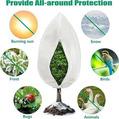 Plant Covers Freeze Protection, 1 Pack 78''× 95'' White Frost Cloths Blankets with Zipper Drawstring Shrub Tree Covers for Winter Outdoor Plants Freeze Protection