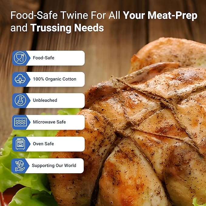 Organic Butcher’s Twine for Cooking & Trussing – 1.2mm Heavy-Duty Natural Cotton Kitchen Twine 400 Feet – Food-Safe, Oven-Safe String for Meat, Turkey, Baking, & Crafts