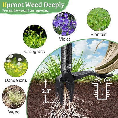 60” Stand Up Weed Puller Tool with Long Handle Reinforced 4-Claw Metal Head Manual Weeders Picker for Removing Dandelion Crabgrass from Garden Yard Lawn Without Bending or Kneeling