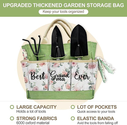 Gifts for Grandma, Grandma Garden Kit Birthday Gifts from Grandkids Floral Gardening Tools and Durable Garden Tools Organizer Tote, Ideal Gardening Gift for Women on Grandparents Day Chrismas