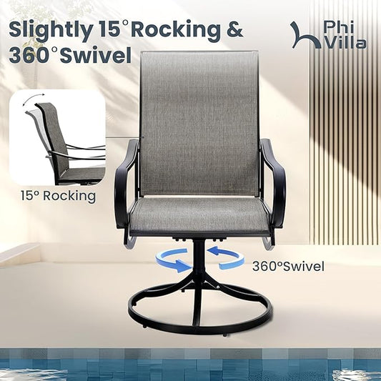 PHI VILLA 5 Piece Patio Dining Set Clearance with 4 Swivel Dining Chairs & 1 Square Metal Dining Table with 1.57 inches Hole, for Outdoor Kitchen Lawn & Garden Black Coated