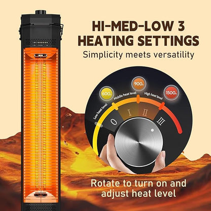 Outdoor Electric Patio Heater, Haimmy 34- inch Outdoor Electric Patio Heater, 1500W Instant Heating, 3 Heat Levels, Tip-Over & Overheat Protection, IPX5 Waterproof Tower Space Heater