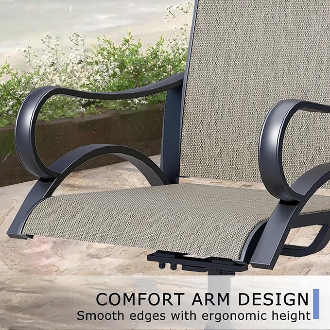 Outdoor Patio Swivel Dining Chairs Set of 6, All-Weather Swivel Rocker Chairs with Textilene High Back and Black Rust-Proof Metal Frame, Perfect for Patio, Lawn, Garden, or Backyard, Brown