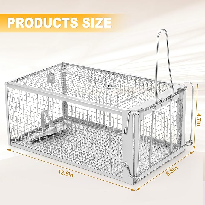 2 Pack Humane Rat Traps - Live Mouse Rat Cage Traps Catch and Release for Indoor Outdoor, Small Animals Traps, Easy to use(12.6''*5.5''*4.7'')