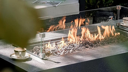 AMS Creations | Madison 60" Bundle Rectangular Natural Gas Outdoor Fire Pit Table | Dark Gray Concrete GFRC | Limestone Texture or Surface | Electronic Ignition | Outside Backyard Fireplace