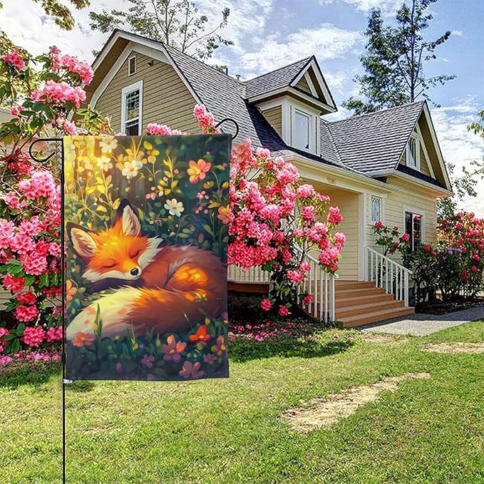Fox Garden Flag Vertical Double Sided Outdoor Yard Flags 12.5x18 Inch Burlap Banners for House Lawn
