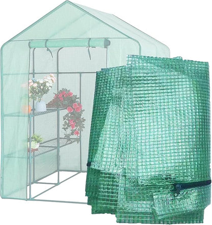 Greenhouse Replacement Cover, 56×56×76 Inch PE Walk-in Greenhouse Cover for Gardening Plants w/Roll-Up Zipper Door, Waterproof Frost Protection Wind Rain Proof, Easy Assembly (No Frames Include)