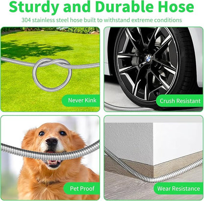 50FT Water Hose,Lightweight, Puncture & Rust Proof Heavy Duty Stainless Steel Metal 50FT Garden hose for Yard, RV, Garden, Outdoor