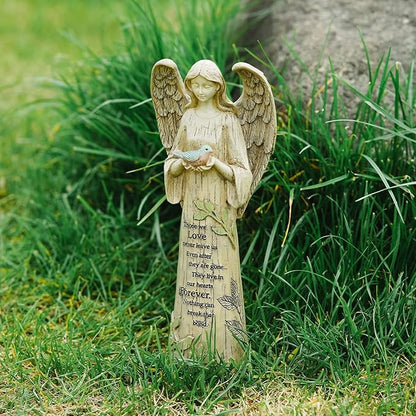 DUSVALLY Angel Statue, Garden Angel Figurines, Outdoor Sculptures and Statues, Praying Angel Resin, Statuary Garden Yard Décor Angel Collectible Sculptures, 10" H, Bird
