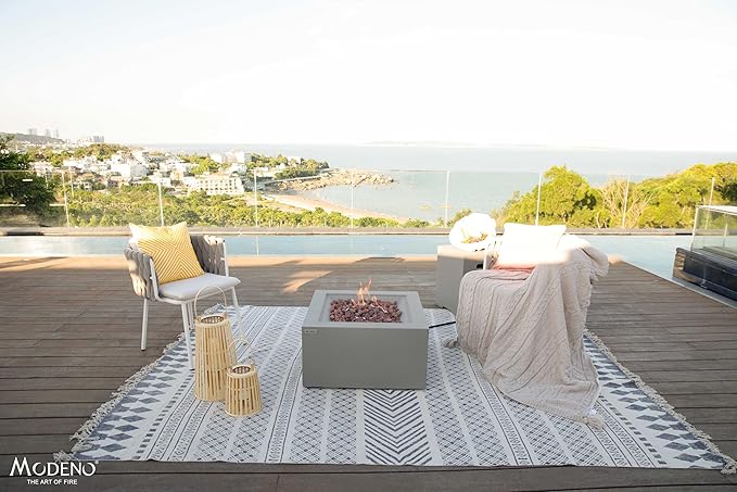AMS Fireplace | Modeno | Ridgefield | Firepit Table | Cover and Lava Rocks Included | (Fuel; Natural Gas - Light Gray)