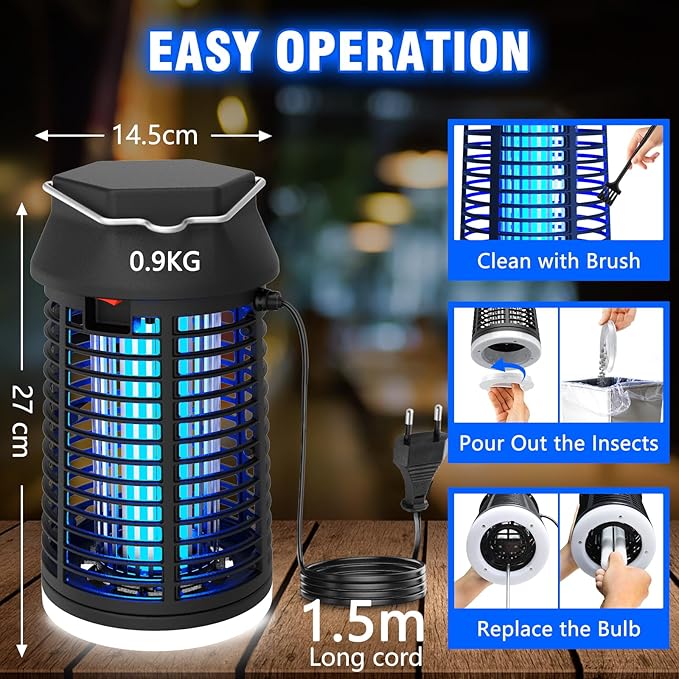 Endbug Bug Zapper with LED Light, Waterproof Bug Zapper Outdoor Indoor, Mosquito Zapper Outdoor Electric Fly Zapper, Mosquito Killer Fly Trap for Outside Patio Garden Backyard Home, Plug in, Black