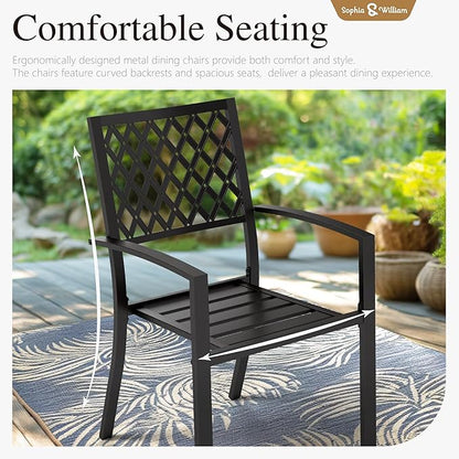 Sophia & William Round Patio Table and Chairs Set, Outdoor Dining Set for 6, 7 Piece Metal Patio Furniture, 54" Black Table(Diamond)