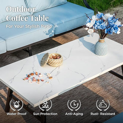 Patio Furniture Set 6 pcs, Outdoor Patio Furniture, 3-Seat Sofa, 2 Rocking Chairs, 2 Ottomans, Coffee Table and 5.75" Extra Thick Cushion, Patio Conversation Set for Backyard Deck,Blue