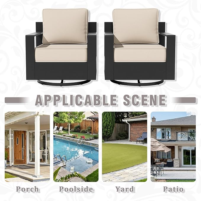 Aluminum Patio Swivel Chair - Outdoor 360°Swivel Chair with 6" Thick Water-insistant Cushions, All-Weather Use Frame, Removable Cover, Ideal for Garden, Poolside (Beige)