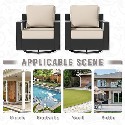 Aluminum Patio Swivel Chair - Outdoor 360°Swivel Chair with 6" Thick Water-insistant Cushions, All-Weather Use Frame, Removable Cover, Ideal for Garden, Poolside (Beige)