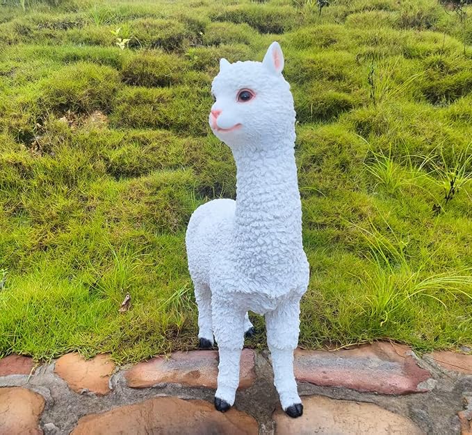 Outdoor Alpaca Statues, Courtyard Garden Decoration, Modern Minimalist Style Animal Ornaments, Sun Resistant and Waterproof Balcony Lawn Decoration, Creative Gifts (White)