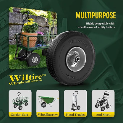 (2 Pack) 4.10/3.50-4 Flat Free Tire and Wheel 10-Inch Solid Wheel Replacement with 5/8 Extra 3/4 &1/2 Bearings,2.2" Offset Hub -Compatible with Hand Truck,Wheelbarrow(Wave,Gray)