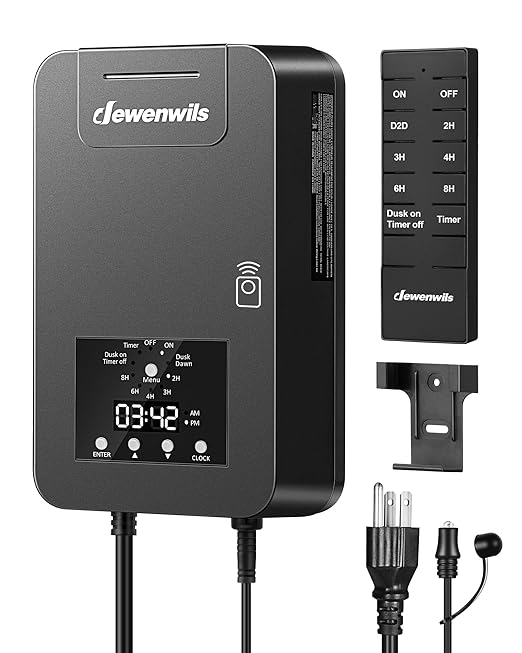 DEWENWILS 300W Low Voltage Landscape Transformer, 120V AC to 12V DC, Outdoor Landscape Lighting Transformer with Remote, Photocell Sensor & Timer, Weatherproof for Garden Spotlights Pathway Lights