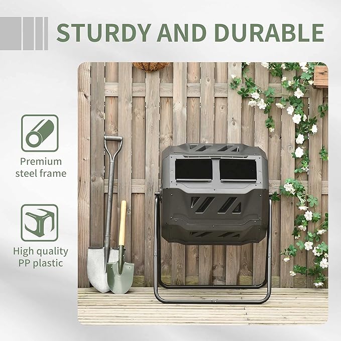 Outsunny Tumbling Compost Bin Outdoor 360° Dual Chamber Rotating Composter 43 Gallon, Green